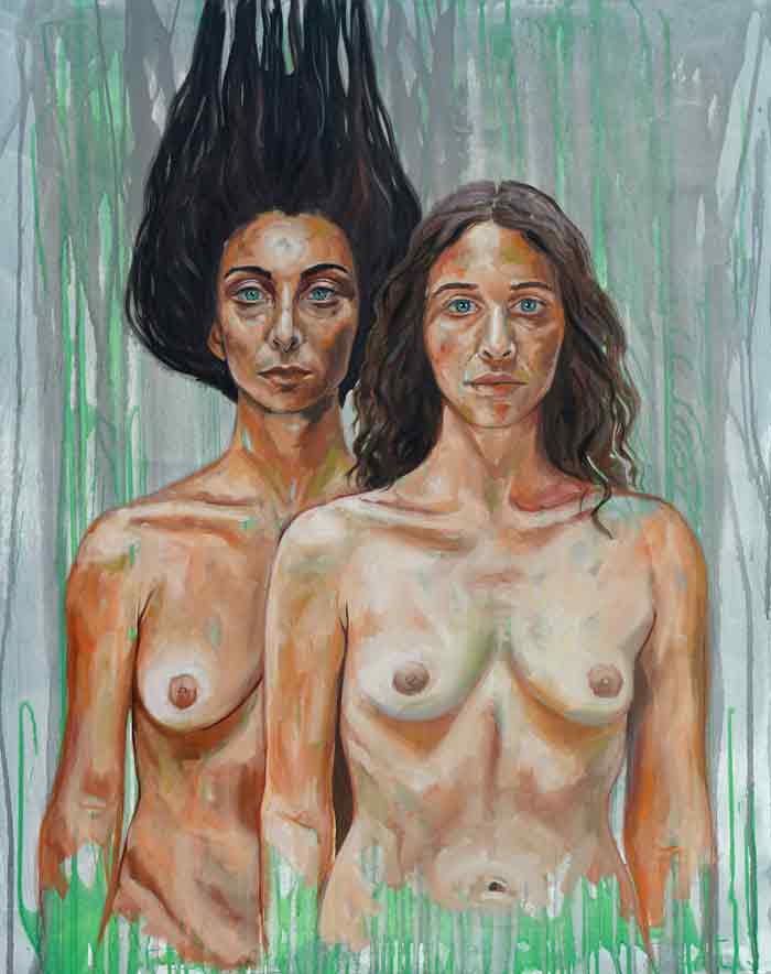 “Ylenia e Giulia”  olio e acrilico su tela cm 100×80 2021